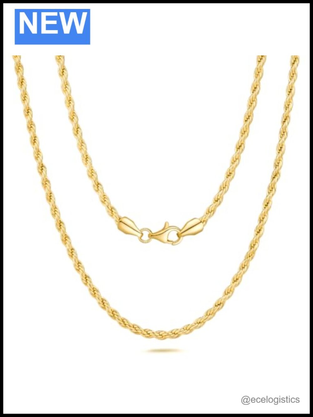 14k Gold Plated Rope Chain Necklace 2.5mm Twisted Shine Women Men